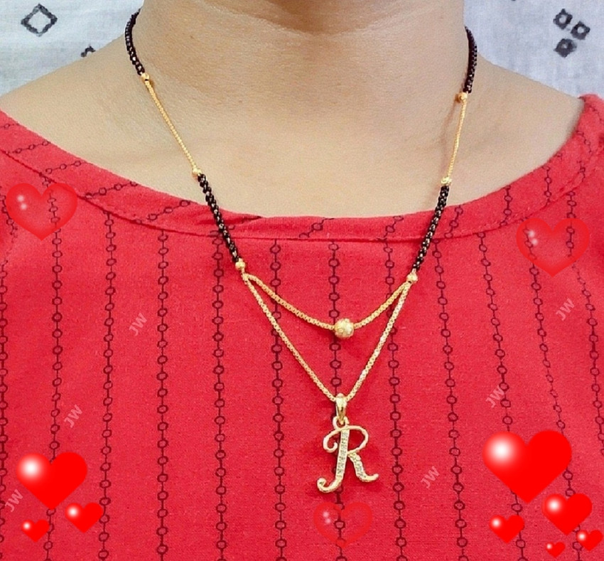 Jewel WORLD R Letter mangalsutra Alphabet Name Gold Plated New Collection Pendant Locket For Girls Women Gold plated Alloy Latest Style Design New Model Mangalsutras Alloy Mangalsutra Price in India B...