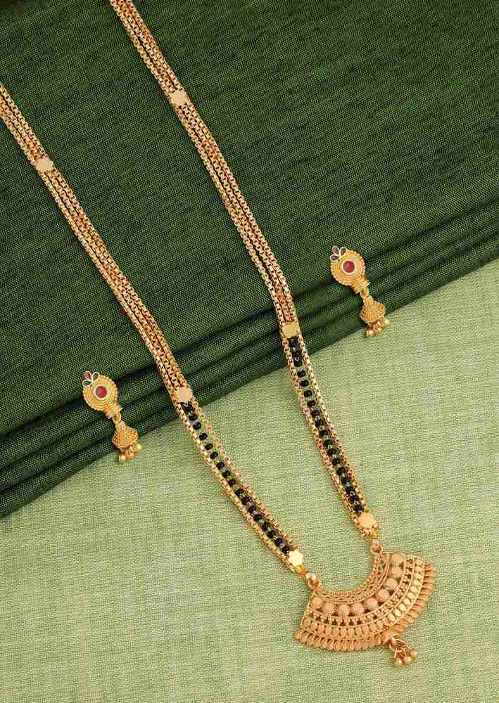 Vraj india One Gram Gold plated long Mangalsutra with earrings for