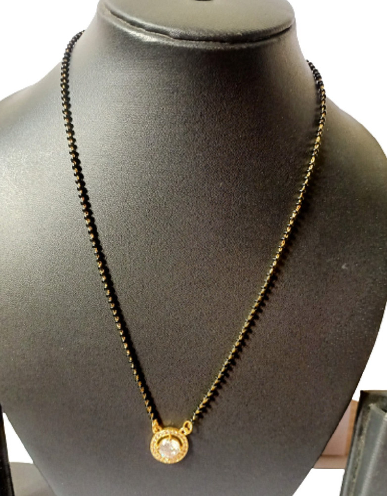 Haryali Round stone black beaded 18 inch single mangalsutra chain
