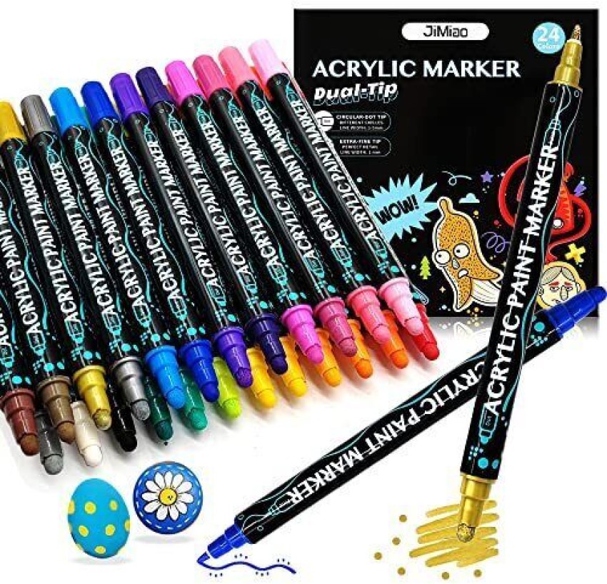 24 Colors Acrylic Paint Pens, Dual Tip Pens With Medium Tip and