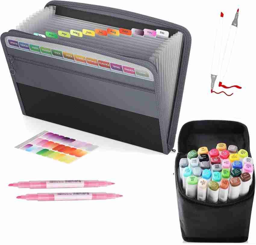 52 Pieces Dual Tip Alcohol Markers Set with Case for Kids Art and Adult  Coloring with carrying pouch