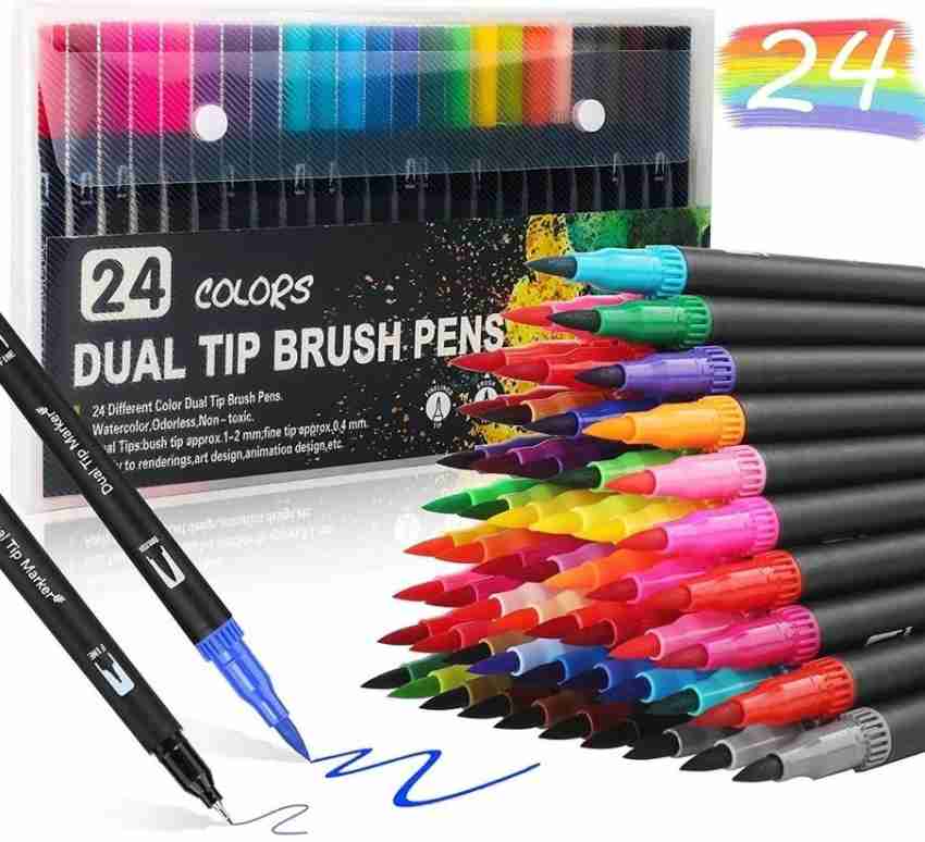 Soucolor Artist Brush Markers Pens for Adult Coloring Books, 34 Colors Dual  Tip (Brush and Fineliner) Art Marker Pen for Note taking