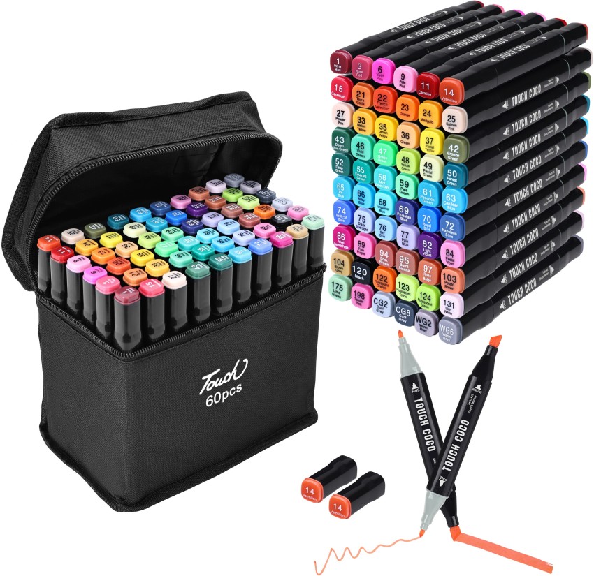 12color Dual Tip Alcohol Based Art Markers, Highlighters With Case Perfect  for Illustration Adult Coloring Sketching and Card Making 