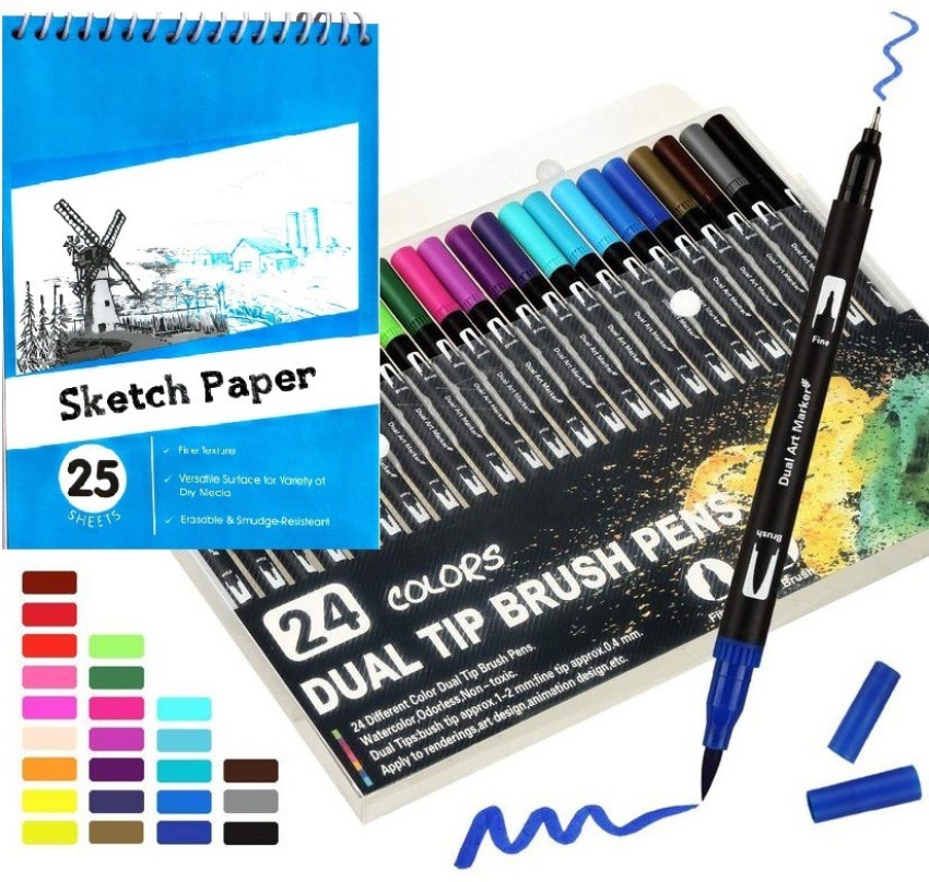 25 Dual Tip Color Brush Pen Set