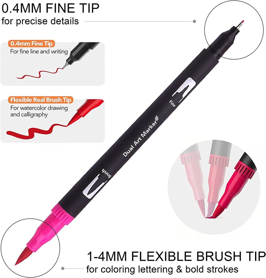 Daggeron Dual Tip Brush Marker Pens, 72 Color Markers, Fine  Tip and Brush Tip Art Markers - Dual Tip Brush Pens