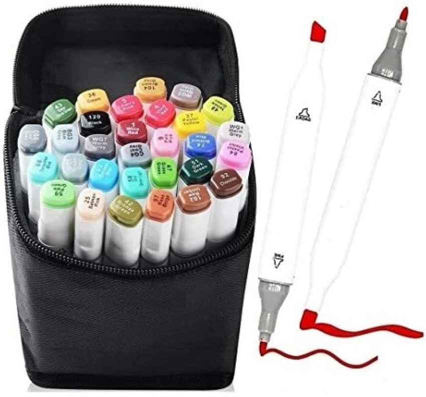 24pcs Touch Dual-tip Marker Set, Alcohol-based & Watercolor Brush