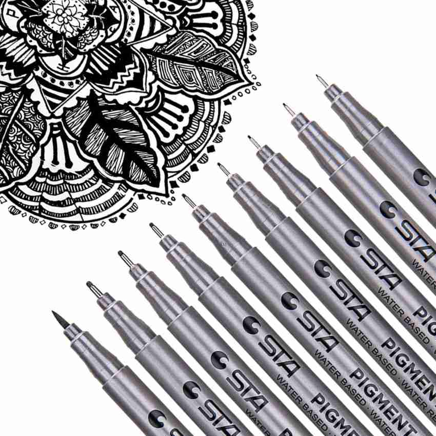 Set of 10 Black Micro-Pen Fineliner Ink Pens, Anti-Bleed