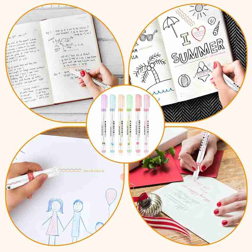 6pcs Dot Pens, Dual Tip Dot Marker Pens, Highlighter Pens, Linear Color  Pens, Outline Pen, Color Highlighter Markers Assorted For School Supplies  Wri