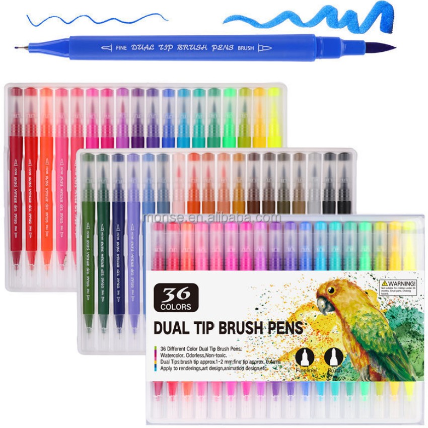 RIANCY Coloring Markers 48 Dual Tip Brush Marker Pens Fine Point