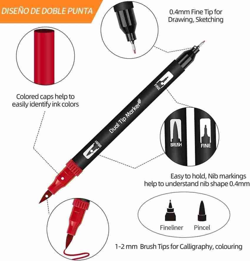 Coloring Markers Pen, Dual Brush Tip Marker for Adult Coloring, 34 Color  Calligr