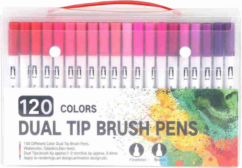 120 Colors Art Markers Set, Dual Tips, Brush Fineliner, Pens, Water Based