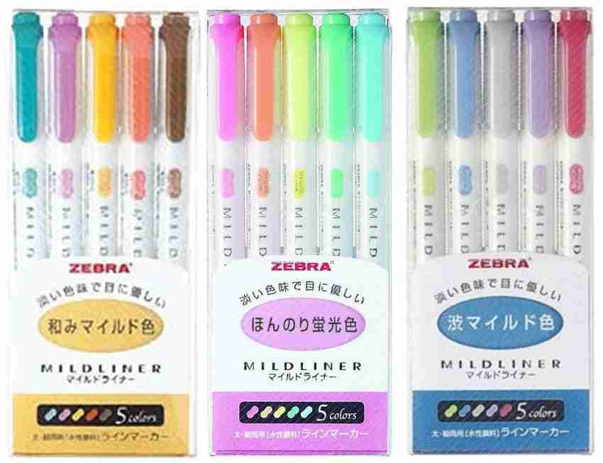 Zebra Fluorescent Pen Mild Liner Natural Mild 5 Color Set WKT7-5C