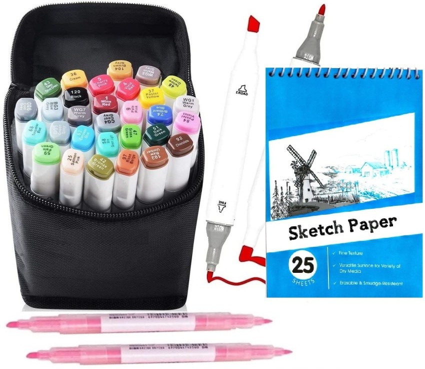 52 Colors Alcohol Brush Tip Chisel Sketch Art Marker Pen Dual Tip+Carrying  Bag
