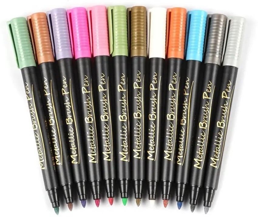 Metallic Marker Pens Set of 10 Colors Paint Markers for Black