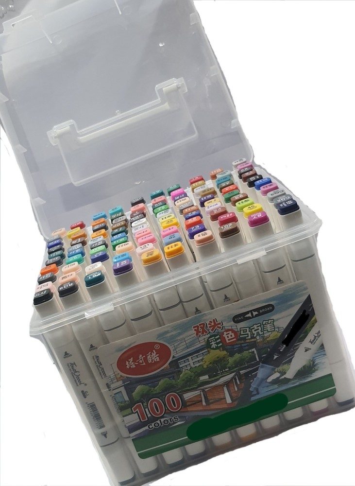 ARTTWALA TOUCH WOOL ALCOHOL MARKERS SET 80 SHADES WHITE BODY  WITH PLASTIC CARRY BOX (80 SHADES) - ALCOHOL MARKERS SET
