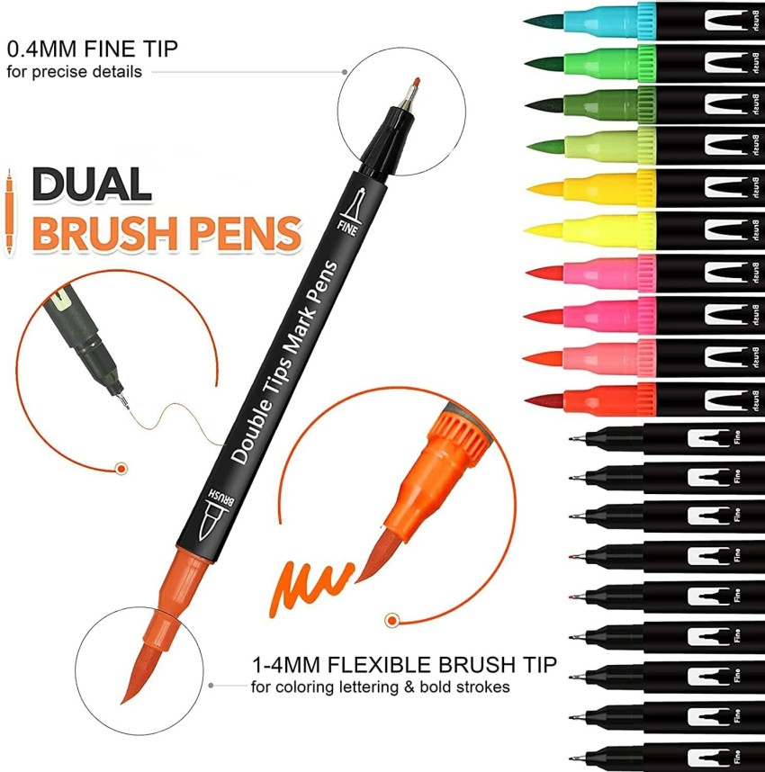 TOOLI-ART 36 Dual Tip Brush Pens Art Markers Set Flexible Brush and 0.4mm Fineliner with Case - Coloring Journaling Lettering