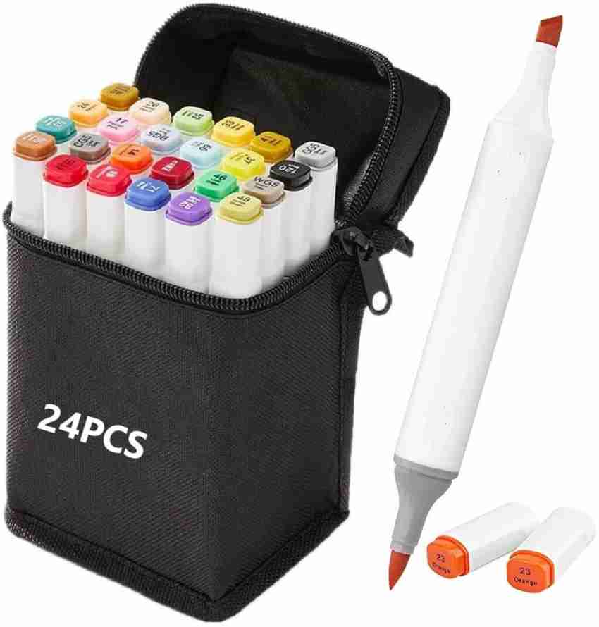 Alcohol-Based Marker Pen Kit w/ Brush & Chisel Tip, Carrying Case - 22