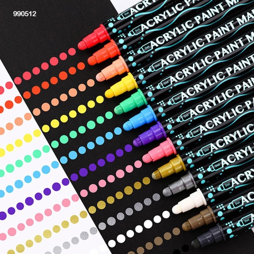 Miss Royale 24 Colors Acrylic Marker Pens, Dual Tip Paint  Markers For Canvas, Stone, Glass - Dot Marker