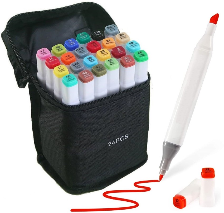 24pcs Touch Dual-tip Marker Set, Alcohol-based & Watercolor Brush