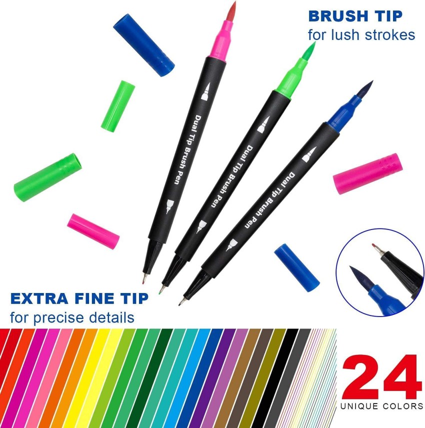 Fine Liner Pen Set - Fine Tip Point Pens & Brush Pen
