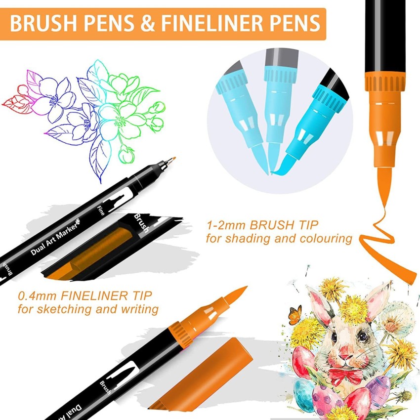 Corslet 60 Colors Art Markers Set, Dual Tips Coloring Brush  Fineliner Color Marker Pens - Colouring Pens, 60 Dual Brush Markers with  Fineliner & Brush Tip Pens,Felt Tip Pens for
