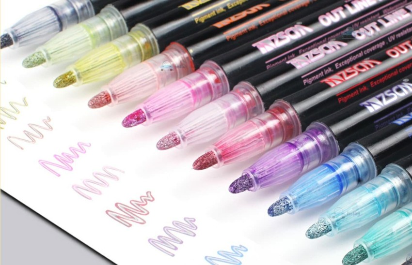 Double Line Outline Pens 12 Colors Metallic Pens Glitter Pens