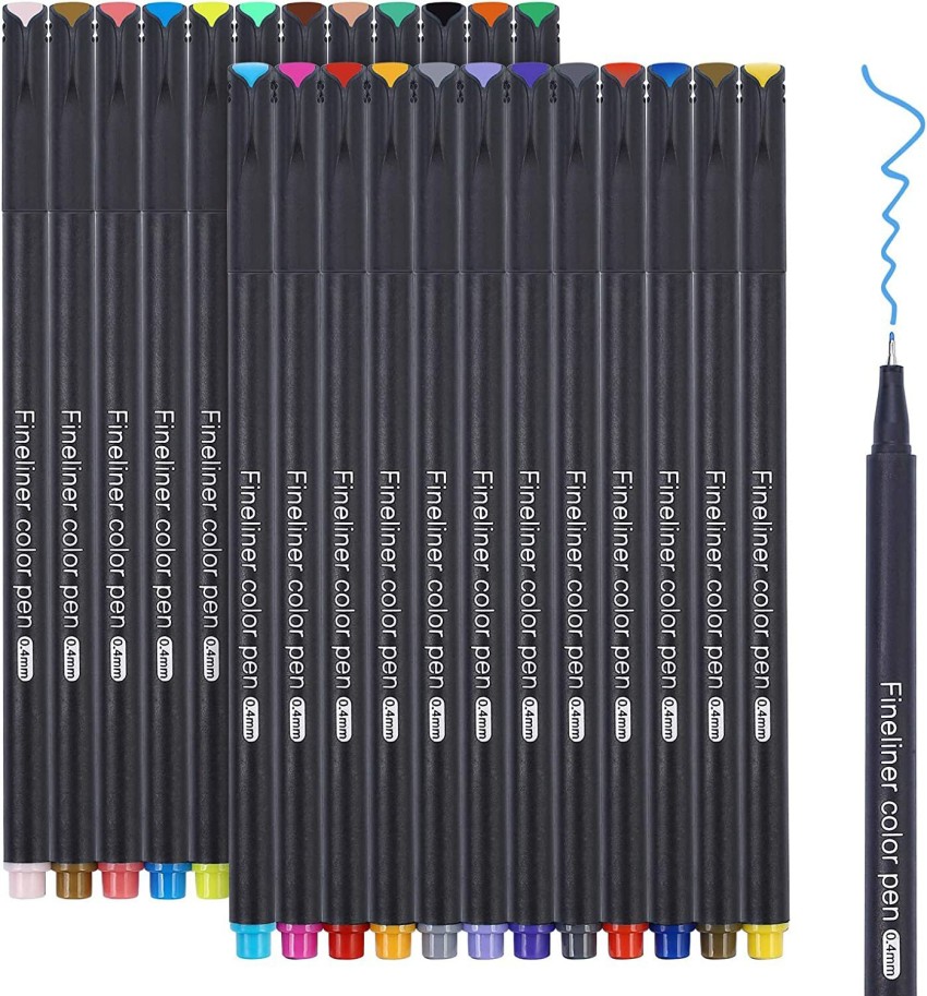 24 Colors Fineliner Coloured Pens Pigment Based 0.4mm
