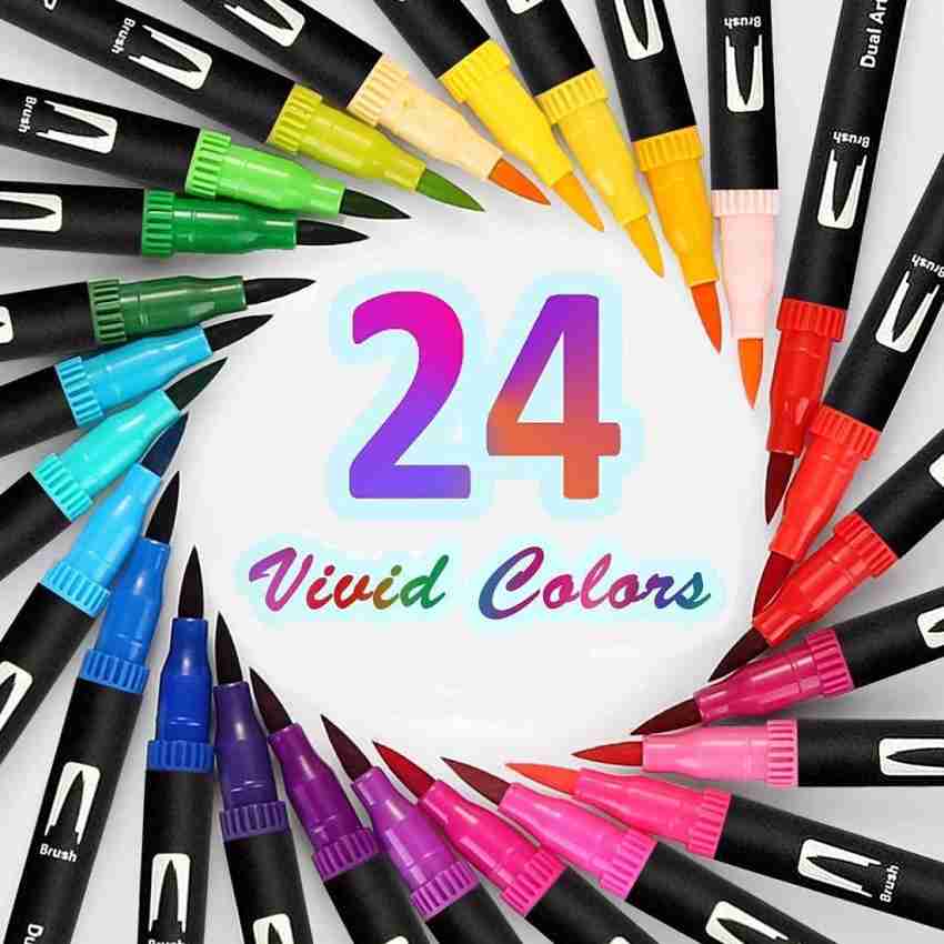 Colored Markers Dual Tip Brush Pens,Fine Tip Markers & Fine Point Art Pens  for Kid Adult Coloring Drawing Planner Art Craft Supplies (24 Brush Pens  Set)