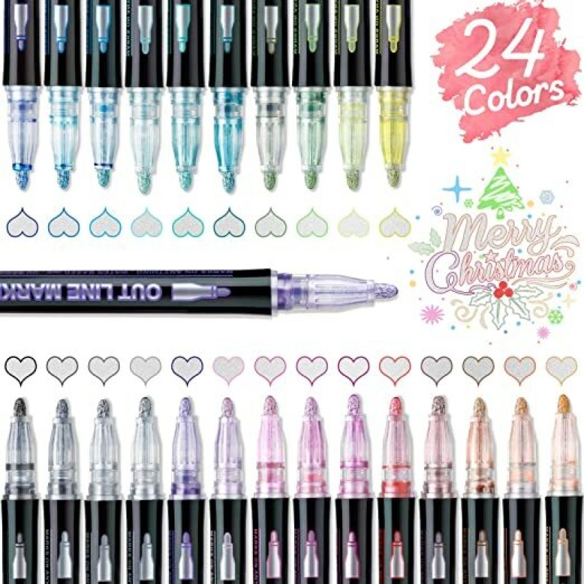 Miss Royale 24 Colors Acrylic Marker Pens, Dual Tip Paint  Markers For Canvas, Stone, Glass - Dot Marker