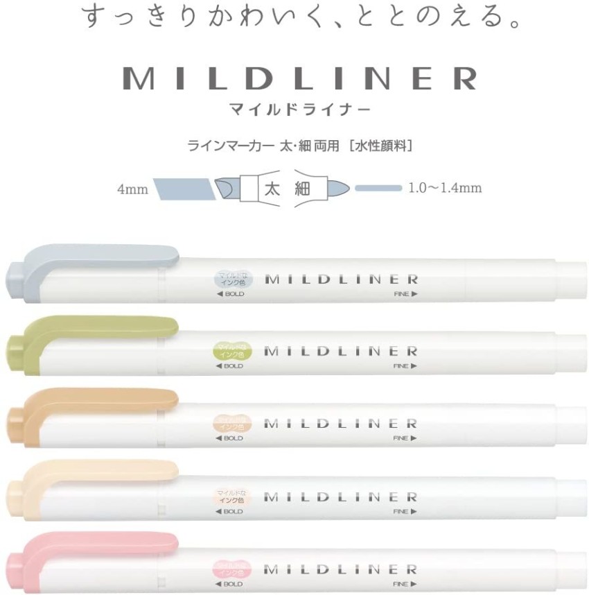 Zebra Mildliner Highlighter 5 Color Set Natural Mild