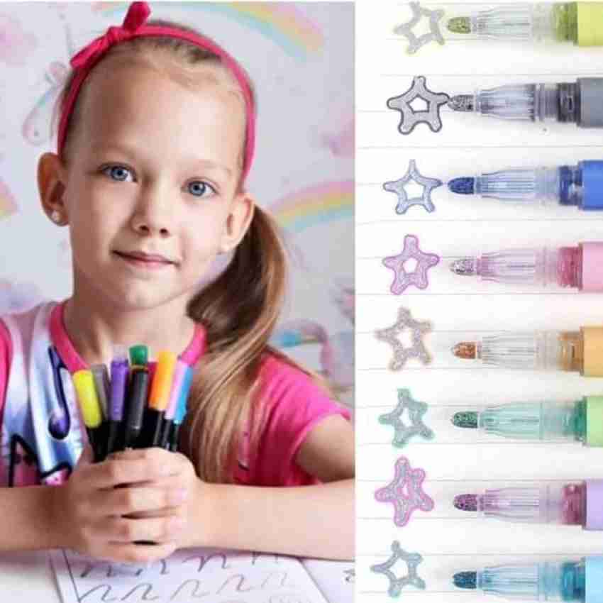Whaline Double Line Outline Pens, 12 Colors Self-Outline Metallic Markers  Glitter Writing Drawing Pens for Christmas Card Writing, Birthday Greeting