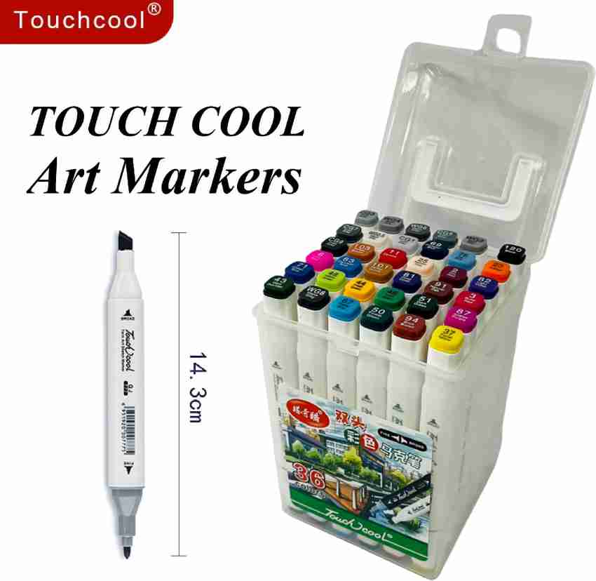 TouchCool Touch Cool White Body Dual Tip Art Marker  Highlighter Pen Set- Fine and Chisel Tips, 36 Colors Artist Highlighter  Markers Ideal for Manga and Impressions for Students, Artists, Cartoonists 