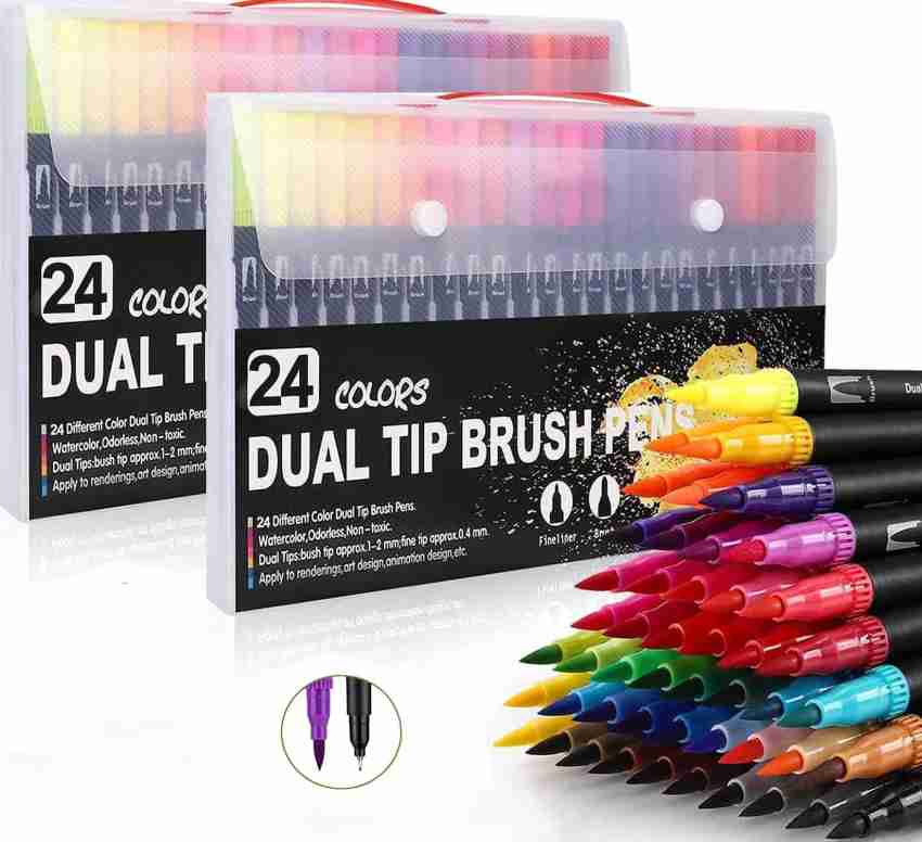20 Pack Dual Tip Brush & Fine Point Marker Set