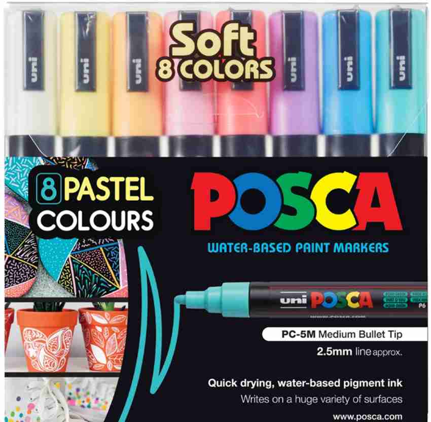 POSCA Acrylic Paint Marker Set, Water-based, 8 Color, PC-5M Medium Point,  NEW