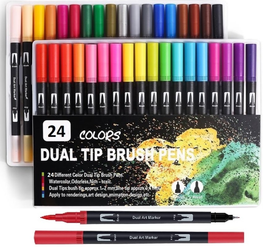 Corslet 60 Colors Art Markers Set, Dual Tips Coloring Brush  Fineliner Color Marker Pens - Colouring Pens, 60 Dual Brush Markers with  Fineliner & Brush Tip Pens,Felt Tip Pens for