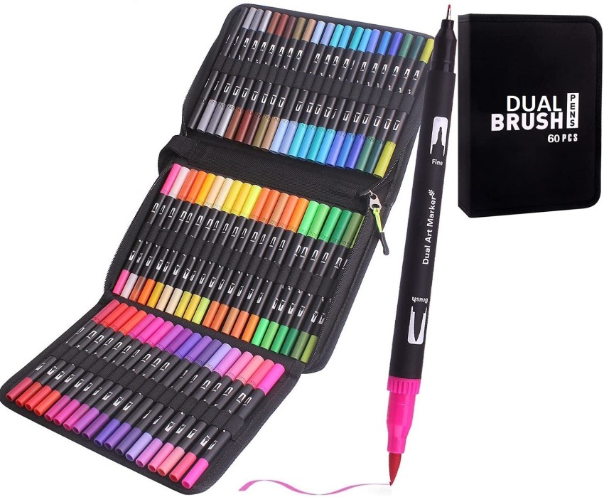 Dual Brush Marker Pens for Coloring,24 Colored Markers,Fine Point and Brush Tip Art Markers for Kids Adult Coloring Books Bullet Journals Planners,No