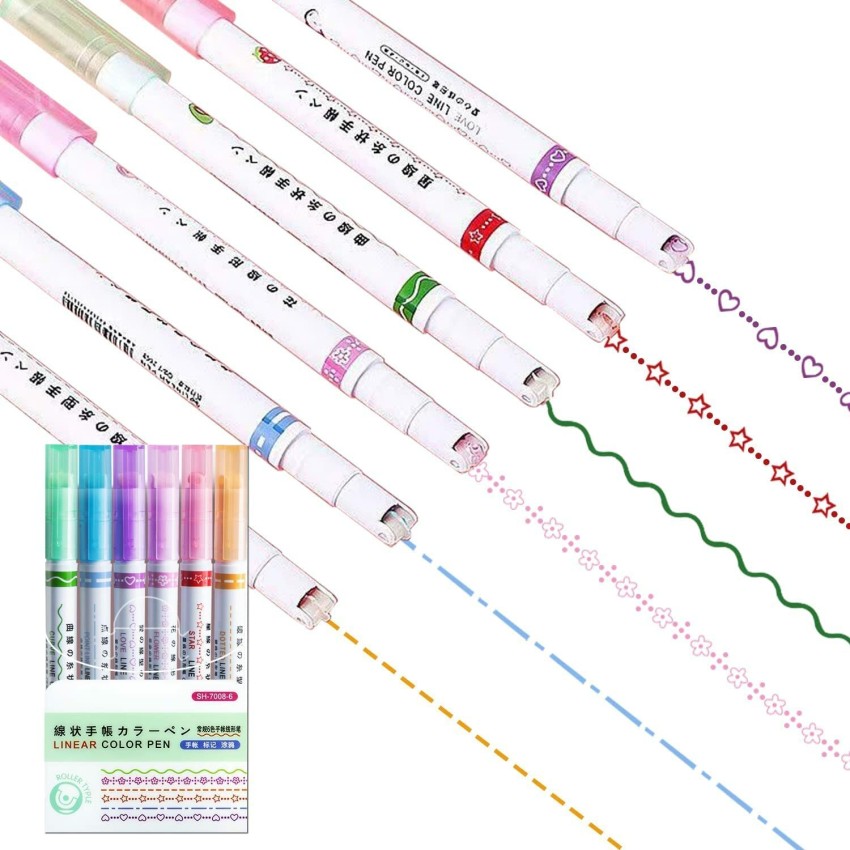 6pcs Curve Highlighter Set, Roll Pens, Linear Color Pens, Fine Point  Colored Markers for Writing Drawings : : Stationery & Office  Supplies