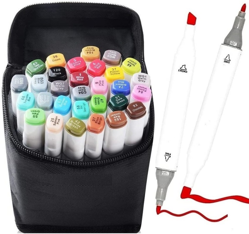 Double Tipped Art Marker Set for Artist Adults Coloring Sketching Drawing  Alcohol-based Ink - Brush Chisel Dual Tips 48 Colors BLACK