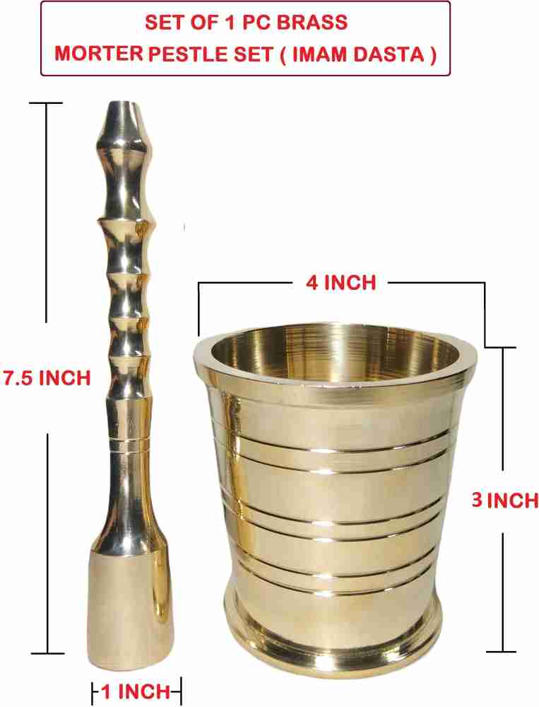 Pure Brass Traditional Mortar outlet and Pestle Set (Okhli),Imam Jasta Ohkli Musal, Kharal Set .