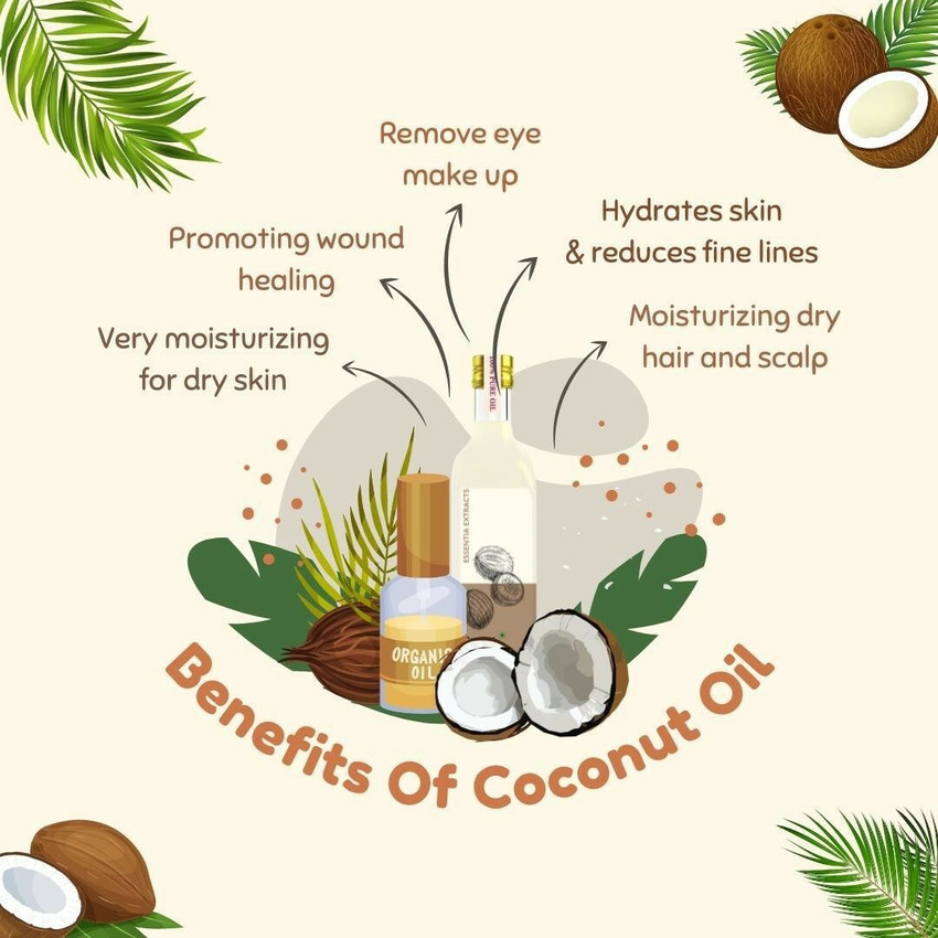 ESSENTIA EXTRACTS Extra Virgin Coconut Oil for Skin, Hair Massage- Pure Cold Pressed |Glass Bottle