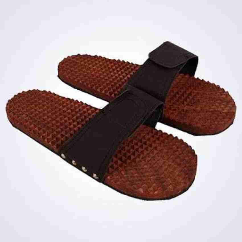 wood boss MASSLIPPER01 Wooden massager slipper Wooden khadau with spike Massager chappal Wooden foot massager Unisex Crafts Man Wooden