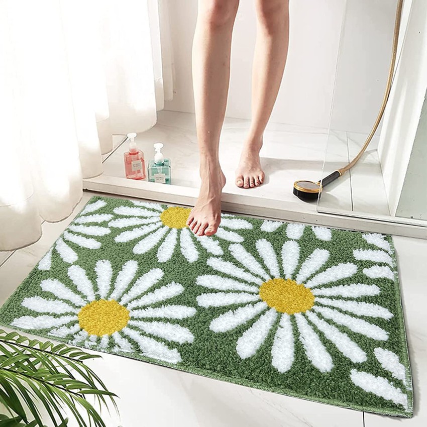 Daisy Bathroom Rug Mat White Flower Bath Rug Bath Mat Non Slip Mat Blue  40x60cm