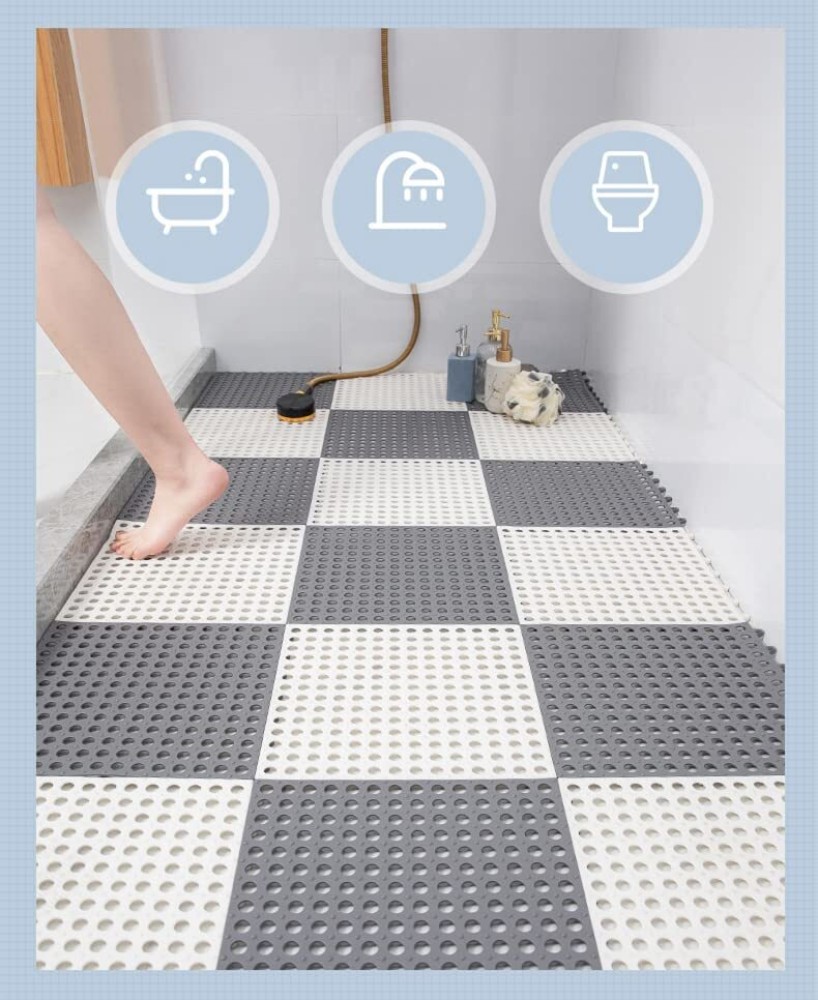 4pcs Shower Room Mats, Waterproof, Interlocking Bathroom Mats With Drainage  Holes, Perfect For Home Bathroom!