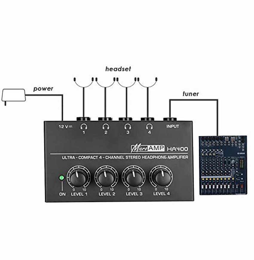 AMG Music 4 Channel Portable Stereo Headphone Amplifier Multi