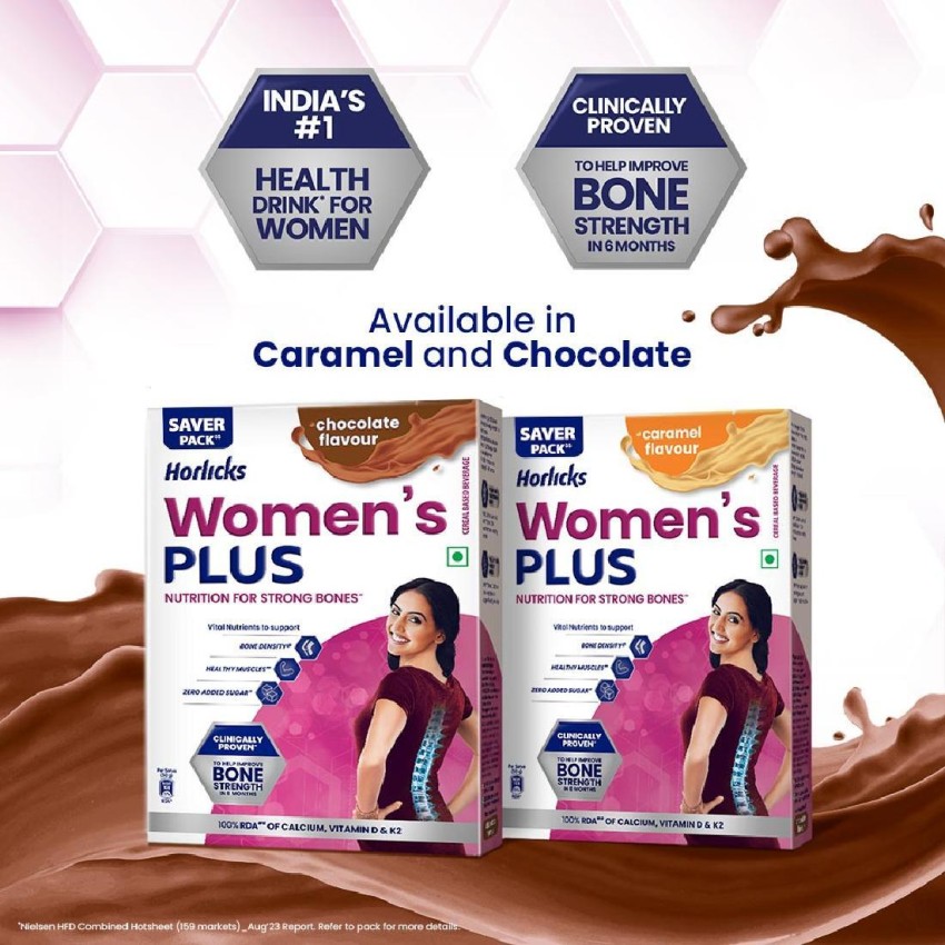 Horlicks Women's Plus Caramel Refill 400g, Health Drink for Women, No  Added Sugar