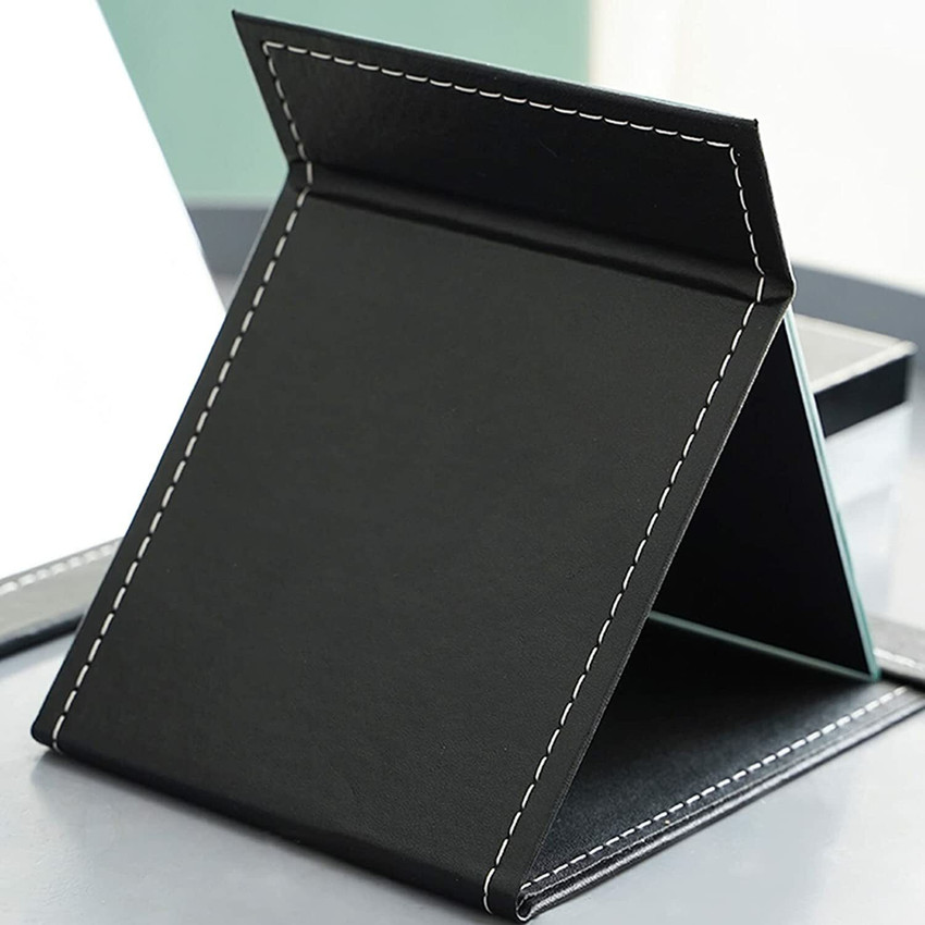 Agabani Leather Foldable Makeup Mirror with Stand Vanity Compact Folding Shadow Box Mirror
