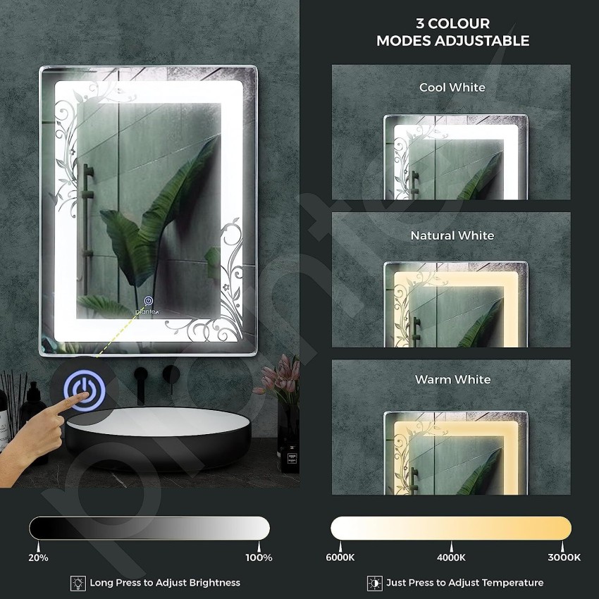 Plantex Designer LED Mirror Glass with Sensor/3 Tone(White, Natural, Warm  Light) (18x24) Lighted Mirror Price in India - Buy Plantex Designer LED  Mirror Glass with Sensor/3 Tone(White, Natural, Warm Light) (18x24) Lighted