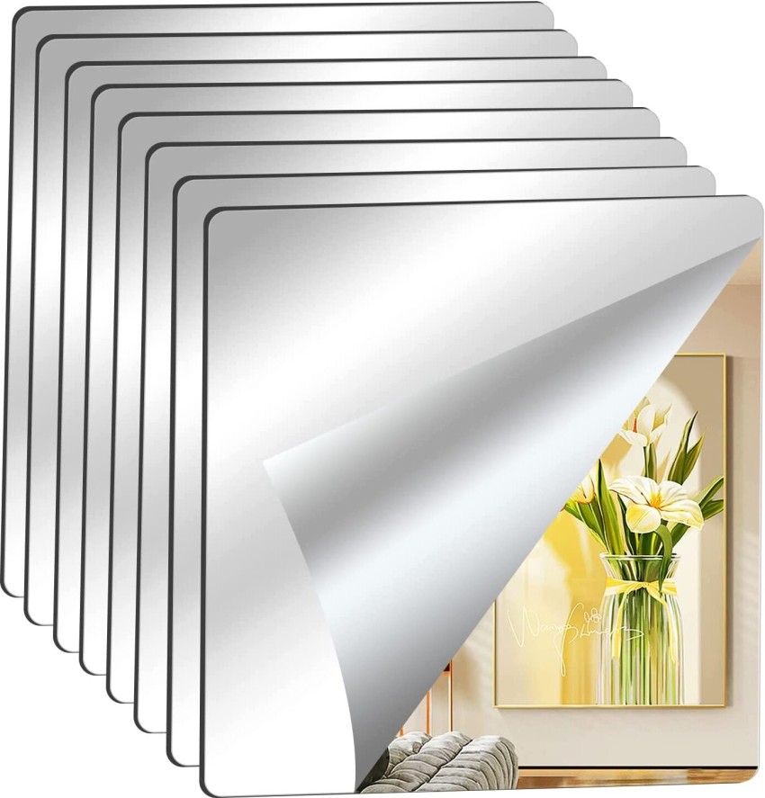 Self Adhesive Acrylic Mirror, Mirror Tiles,Flexible Plastic Mirror Sheets  Wall Stickers,2MM Thick Mirror,Frameless Small Mirror, 4 Pack (6 x 9 inch)