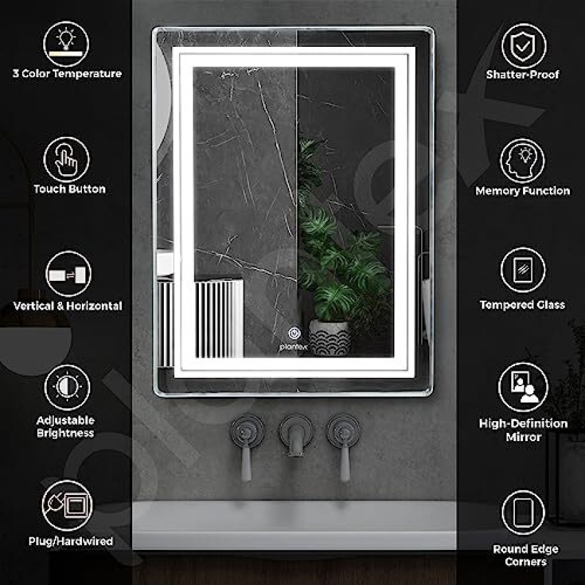 Buy Plantex LED Mirror Glass with Sensor for Bathroom/3 Tone(White