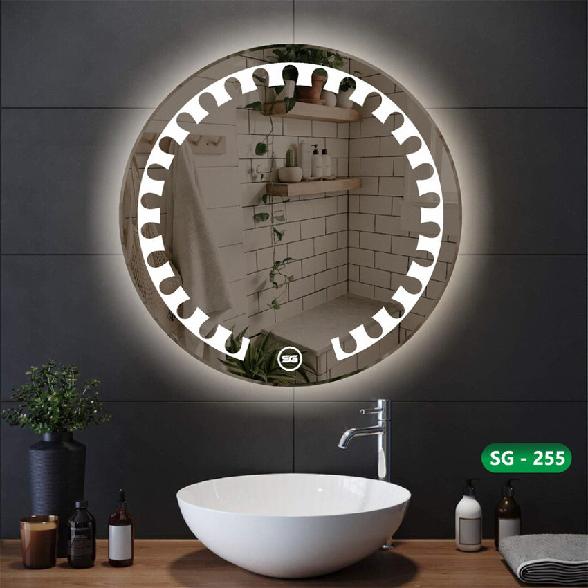 Spark Global Glass [SG 255] Triple light round shaped wall mounted led  bathroom mirror with dimmer Lighted Mirror Price in India - Buy Spark  Global Glass [SG 255] Triple light round shaped wall mounted led bathroom  mirror with dimmer Lighted Mirror 